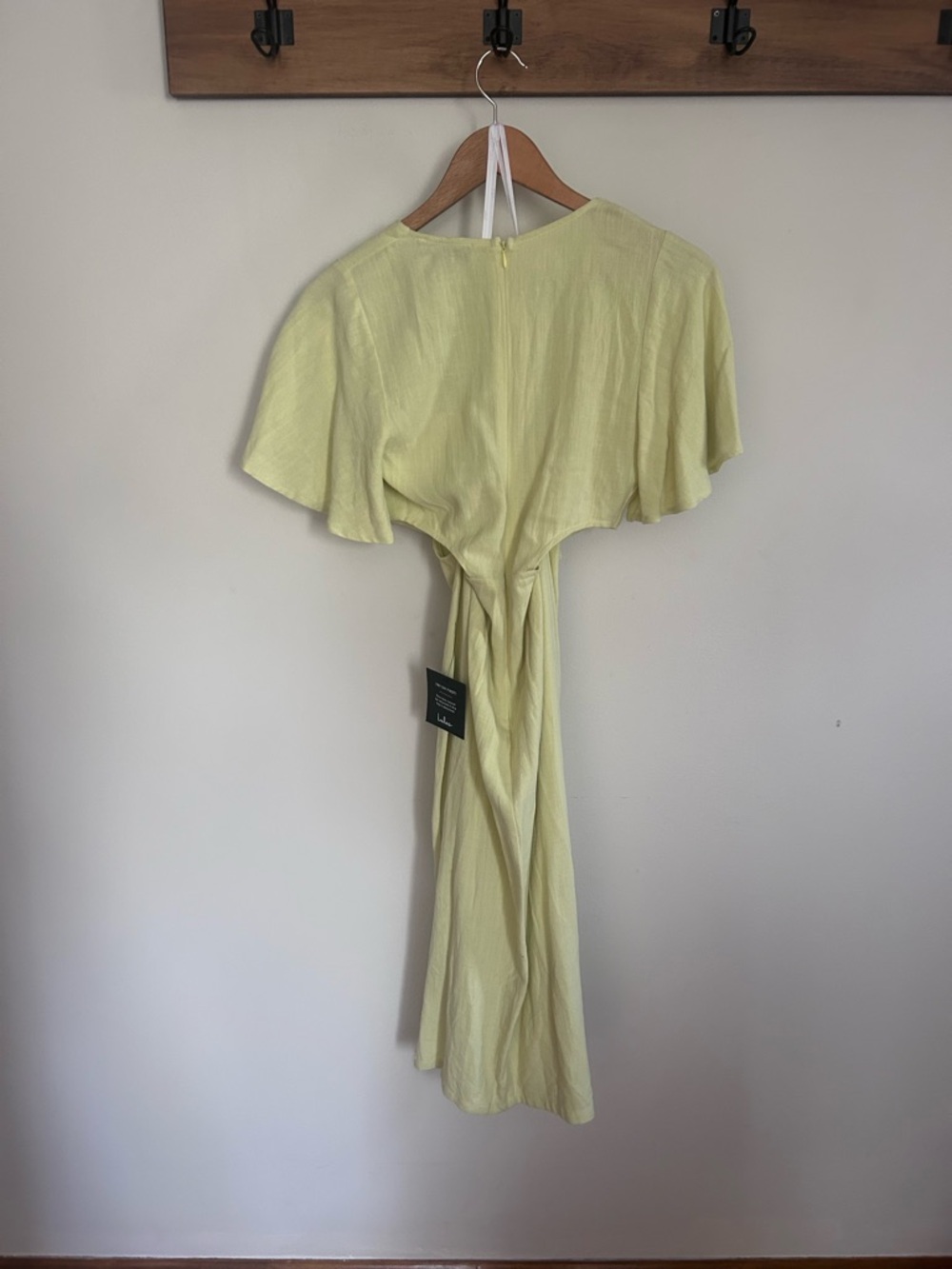 Lulu's Pale Yellow Tie-Front Cutout Midi Dress - Picture 4 of 4